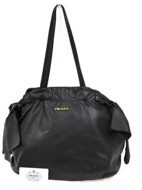 PRADA Logo Bow Shoulder Hand Tote Bag Nappa Leather Black GHW Italy 76KC644